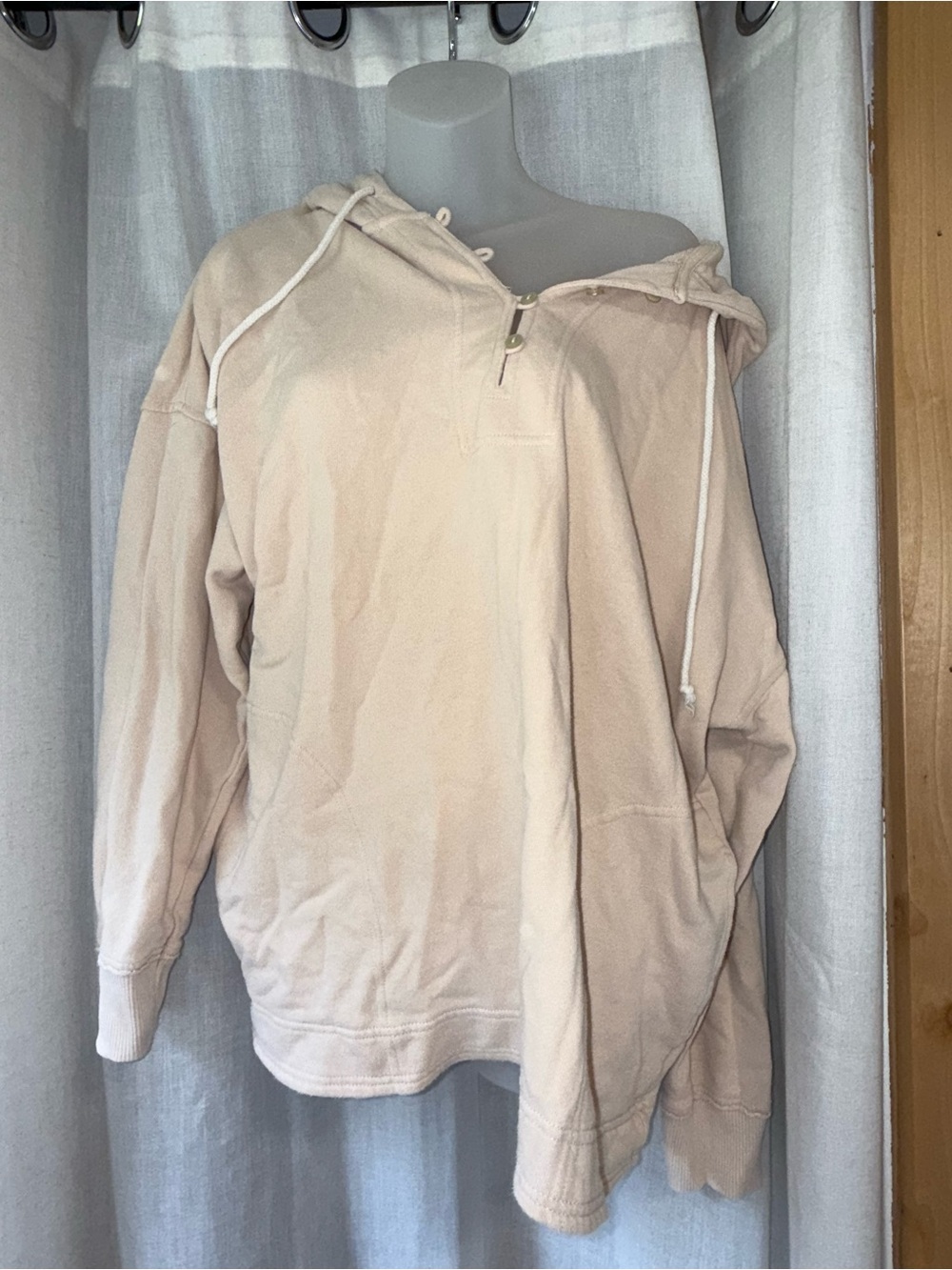 Aerie Peach oversized Pullover Hoodie with Half-Button Sweatshirt